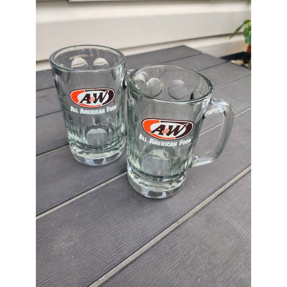 Vintage A&W Root Beer All-American Food Heavy 6" Glass Mugs